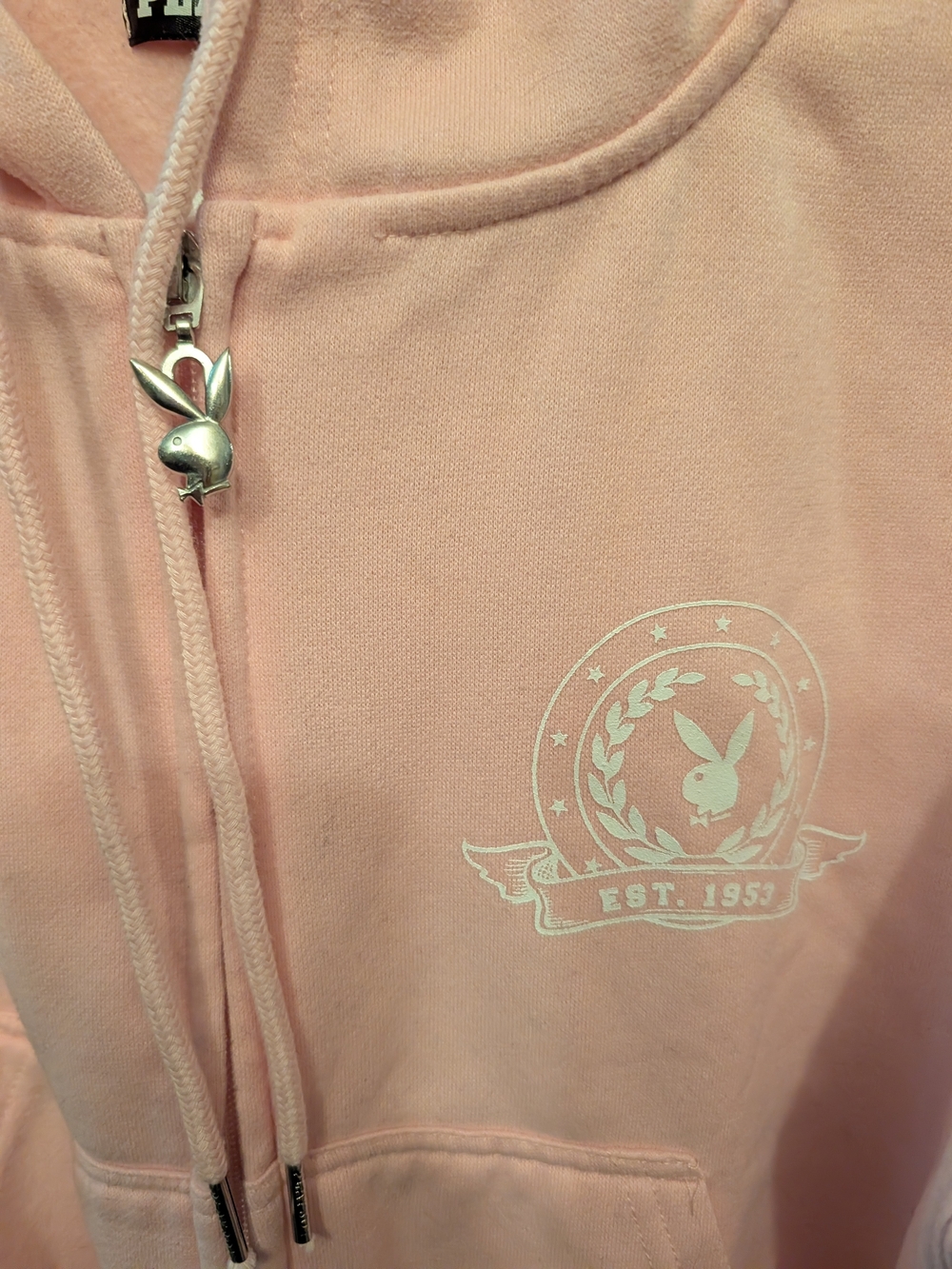PLAYBOY Pastel Pink Zip-Up Hoodie Jacket with Crest